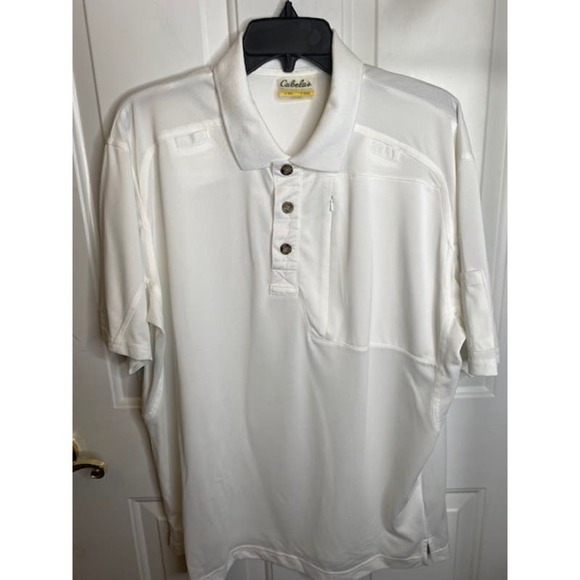 Cabelas Polo Shirt White Short Sleeve Mens Large - Picture 1 of 3
